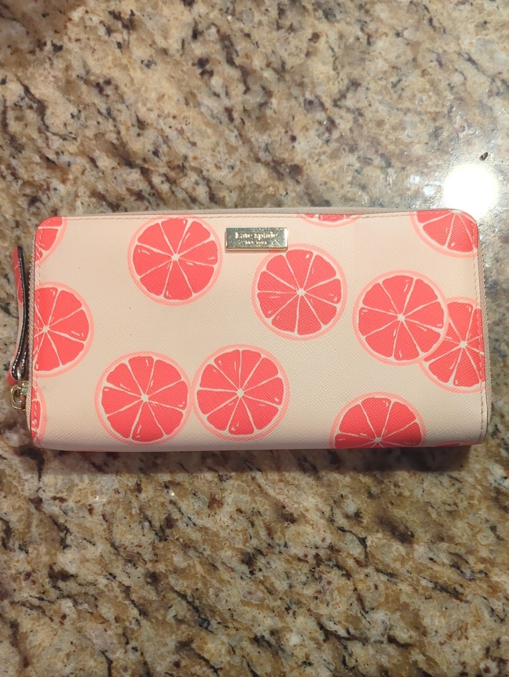 kate spade Pale Pink Wallet with Coral Citrus Motif